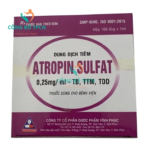 Atropin sulfat 0,25mg/ml Vinphaco - Thuốc điều trị co thắt cơ trơn